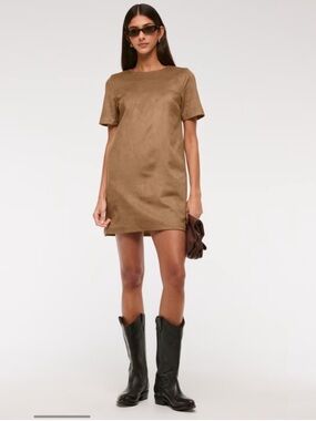 Abercrombie & Fitch Brown Short-Sleeve Mini Shift Dress
